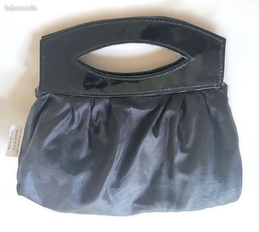 Petit sac pochette satin noir fleurs roses Kenzo© vintage (image 6)