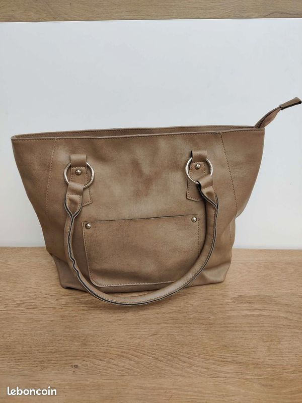 Sac à main neuf simili cuir marron taupe pochettes (image 1)