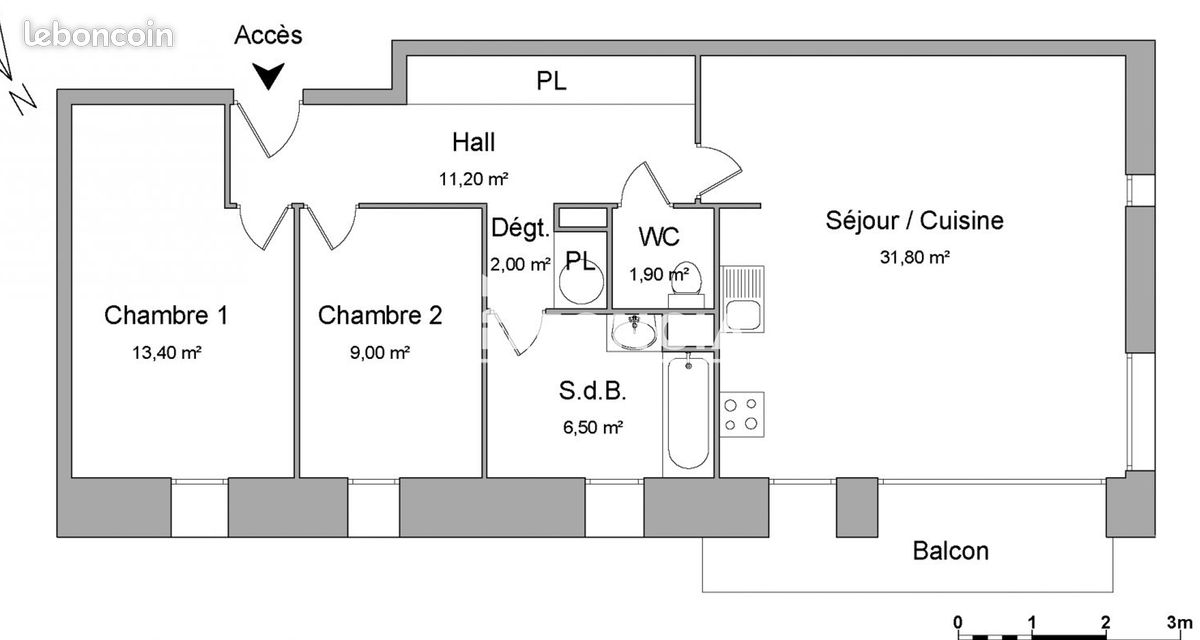 Appartement 3 pièces 76 m² · à Villeneuve-d'Ascq · 76 m² · 895 €/mois
