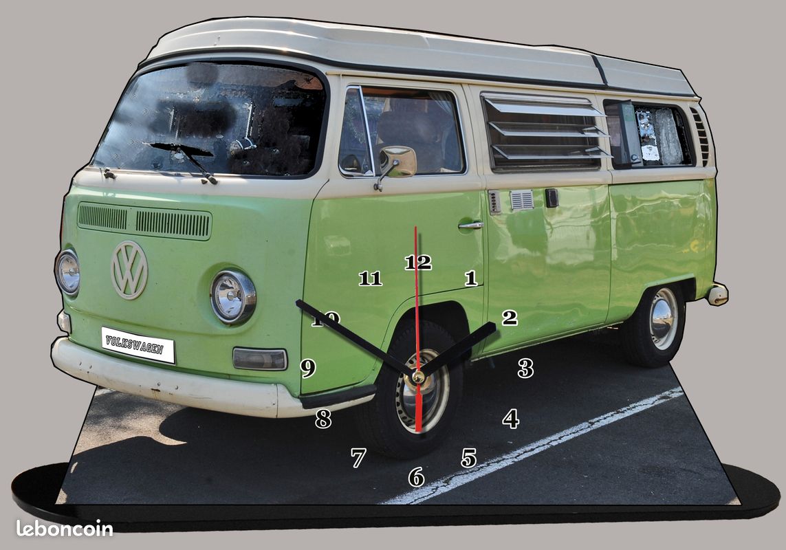 Miniature Volkswagen Combi – Avec Horloge, Blanc, échelle 20x30 Cm, Auto-Horloge