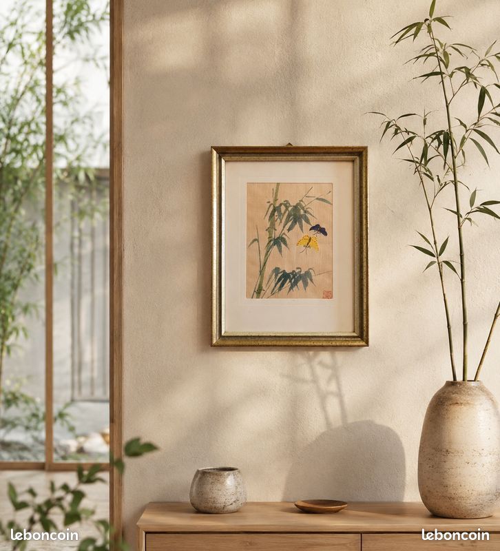 Peinture sur soie asiatique encadrée (image 1)