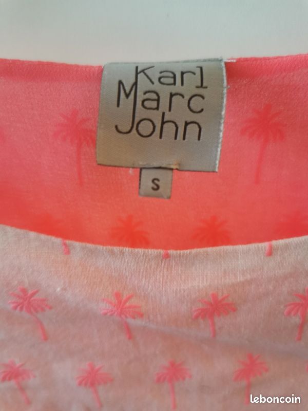 Robe Karl Marc John, fond blanc à palmiers roses. 8,10 ans (image 4)