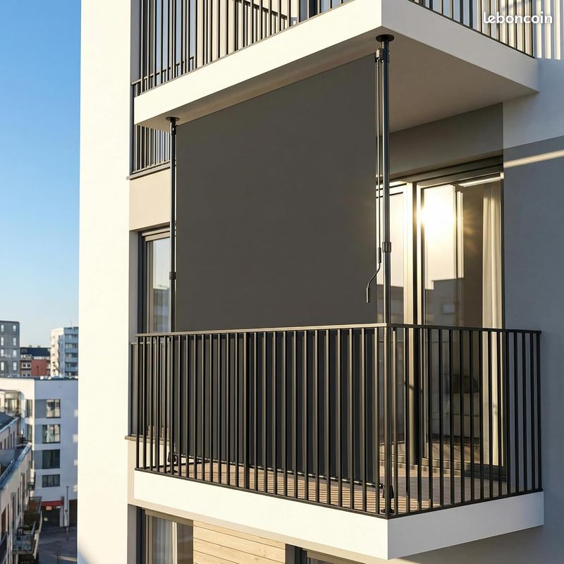 Store extérieur vertical L 200 x H 220 à 310 cm, anthracite, avec manivelle, sans perçage, occultant (image 1)