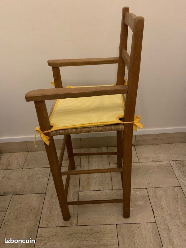 Chaise haute enfant en bois et paille - vintage (image 6)