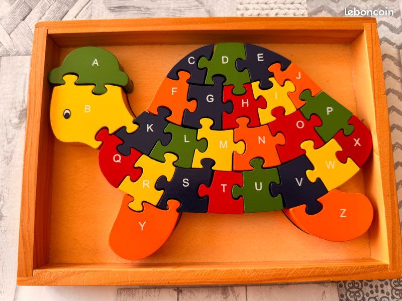 ERINGOGO 2 Puzzles Alphabet En Bois - Tortue Et Lion - Éducatif Lettres A-Z - Dès 3 Ans - Apprentissage Couleurs Et Formes