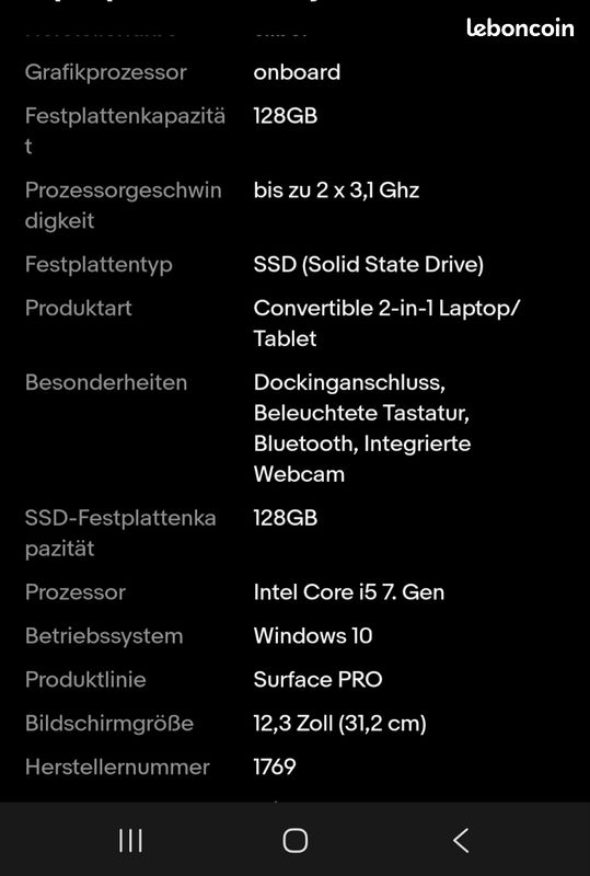 Surface Pro 1769 i5-7300U Ram 8GO ssd 128 go (image 13)