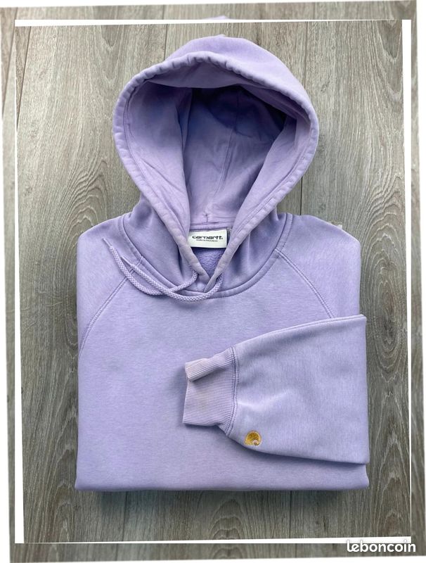 Hoodie/ Pull/ Sweat à capuche violet logo brodé Carhartt sur la manche #A22 - Taille XS (image 1)