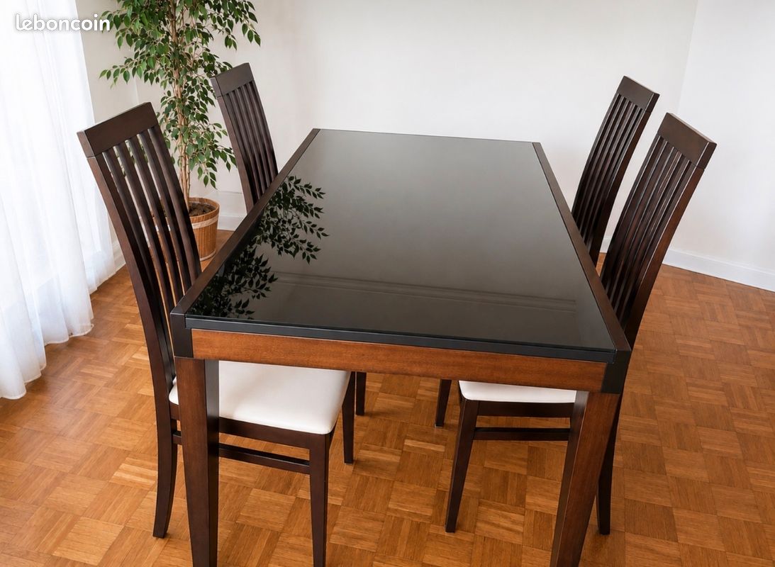 Table extensible Calligaris bois et verre wenge + 4 chaises (image 1)