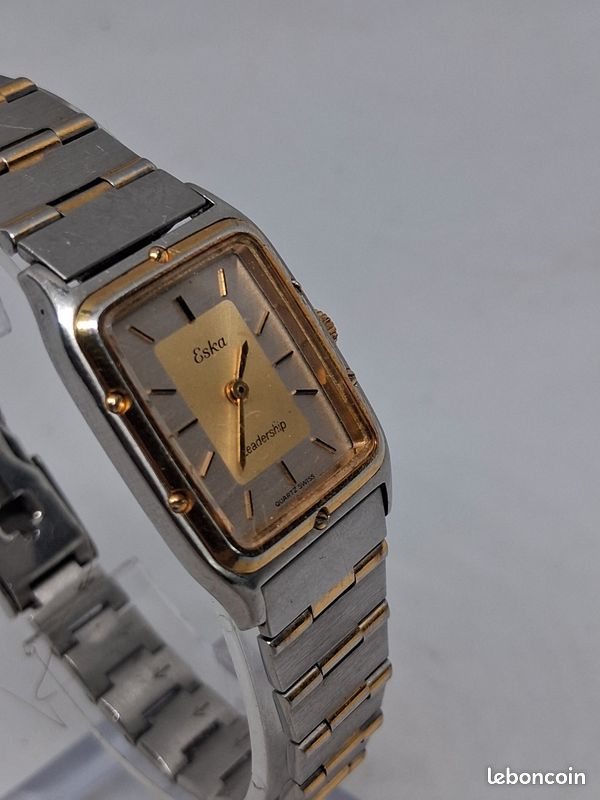Montre vintage eska leadership dames mécanisme à quartz argenté et dorée bracelet métal d'origine (image 5)