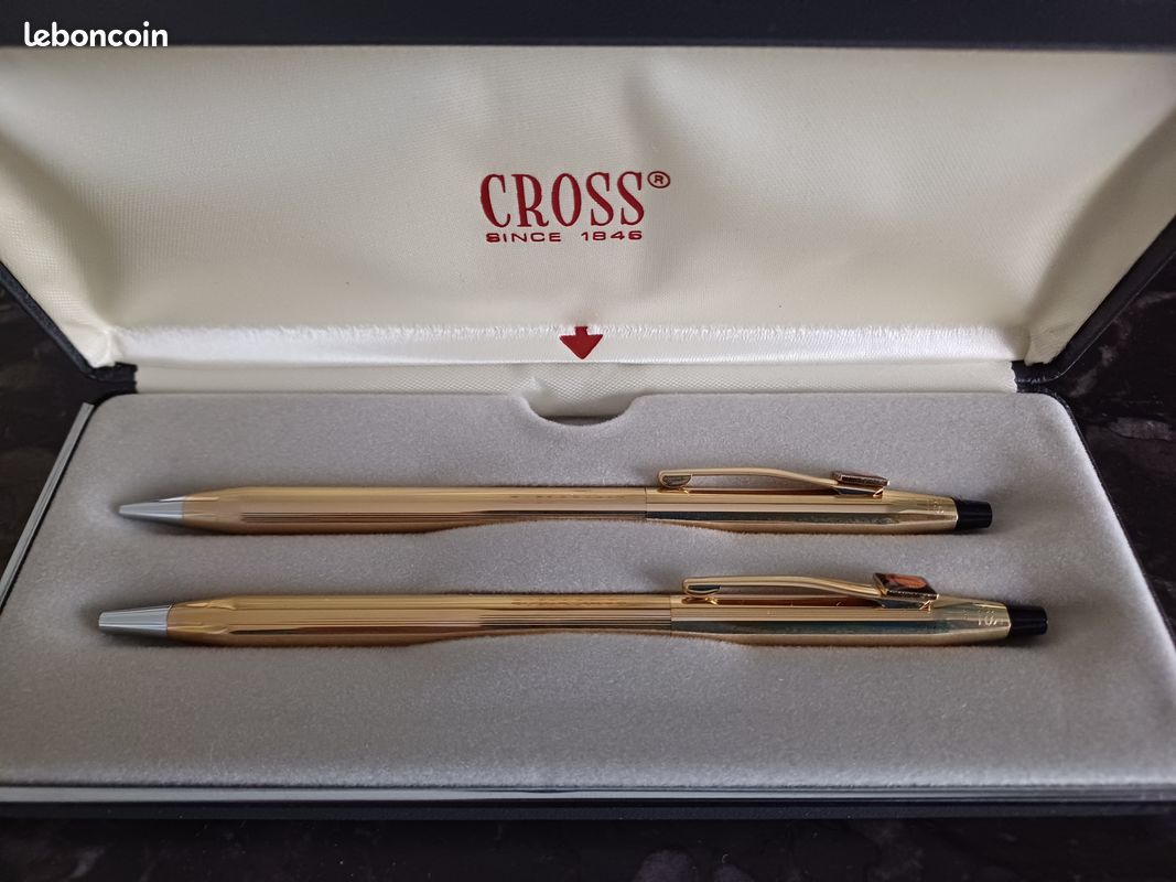 Coffret Stylo Et Porte-mine Cross Plaqué Or - Occasion Avec écrin