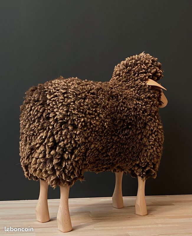 MOUTON H60 CM _ Bois massif peint & Peau de mouton (image 3)