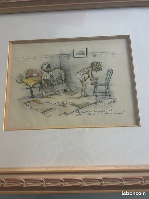 Charmante Illustration Ancienne Germaine Bouret 1930 Encadrée - Signée (image 2)