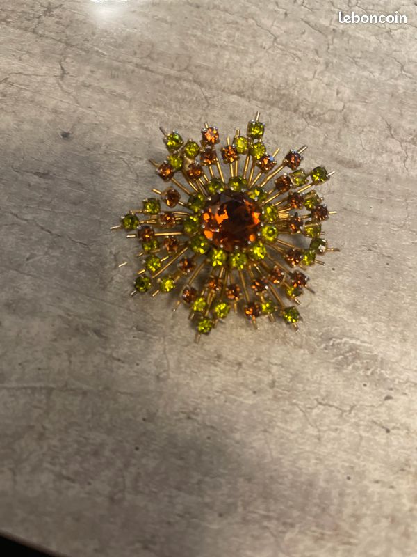 Broche Dorée Avec Pierres - Bijou Vintage Occasion
