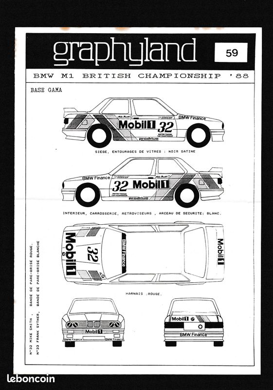 Décalcomanie BMW M1 Procar 39è AvD Old Timer GP échelle 1/43 - Occasion