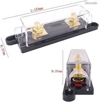Porte-fusible ANL Plaqué Tiardey 200A - Noir, Tension 48V, Pour Autoradio, Audio, Voiture, Camping-car, Bateau