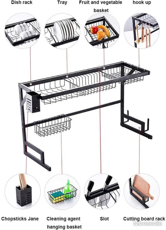 Bdday Bacs De Rangement Pour Robinet Rangement Support Aluminium Noir Réglable Évier De Cuisine Évier Éponge Tissu Support De Rangement Essentiels De Cuisine