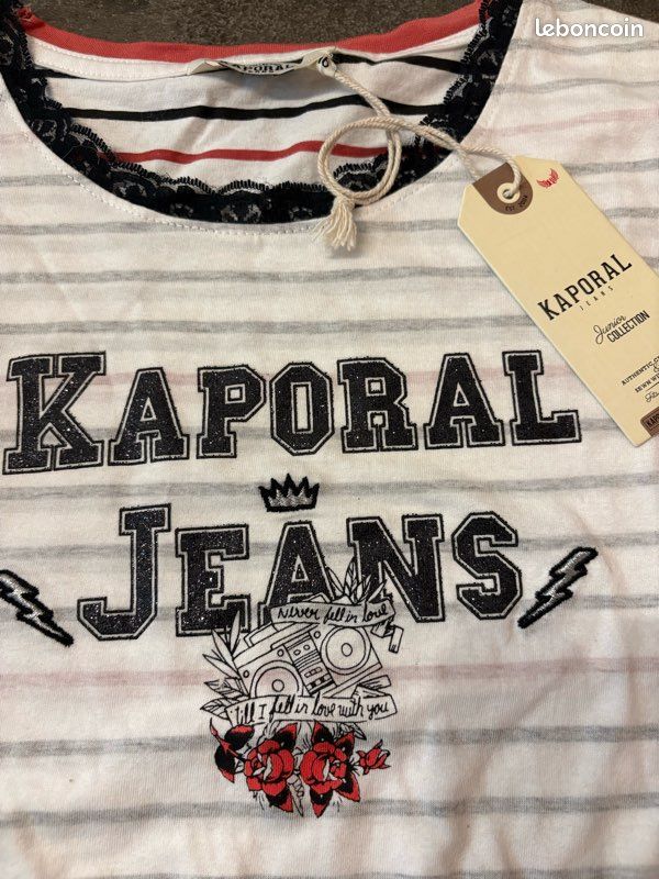 T-shirt fille, caporal manches dentelles, taille 16 ans, neuf avec étiquette (image 2)