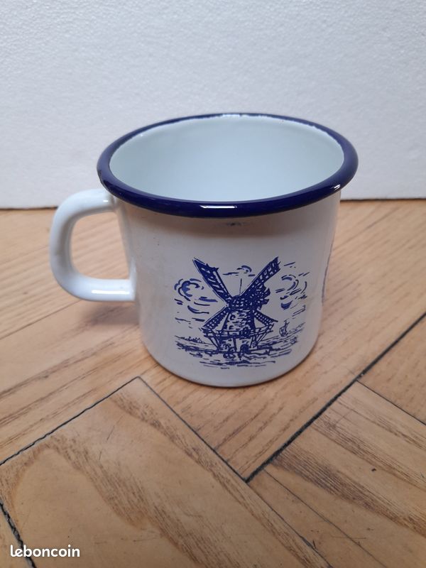 Mug en Métal Émaillé Vintage - Décor Delft Bleu - Moulin & Chaumière (image 1)