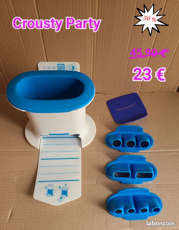 Tupperware Crousty Party Complet - Moule à Gnocchis, Churros, Croquettes - Bleu, Occasion TBE