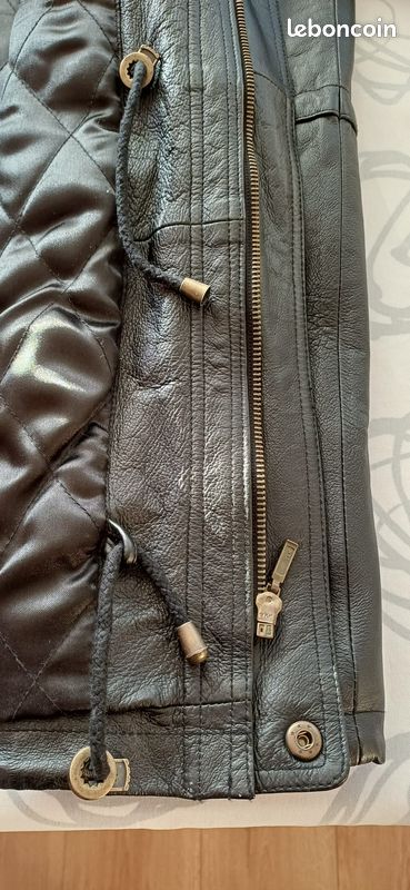 Veste En Cuir Homme Camp David Bleu - Taille S - Style Moto Vintage Années 90