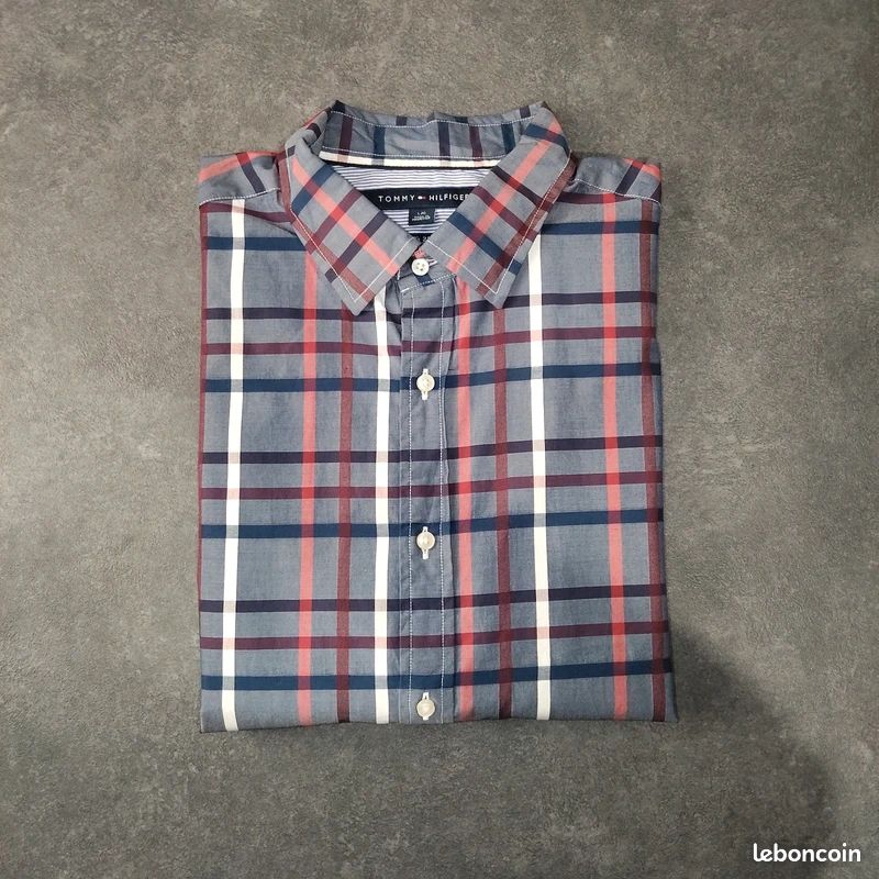 Chemise Tommy Hilfiger Vintage 80s | Gris à Carreaux Multicolores Manches Longues | Taille L Homme - Vêtements