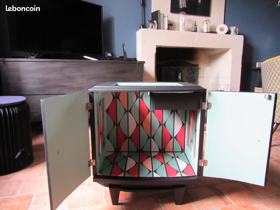 CChevet type art deco relooké noir et papier vintage (image 12)