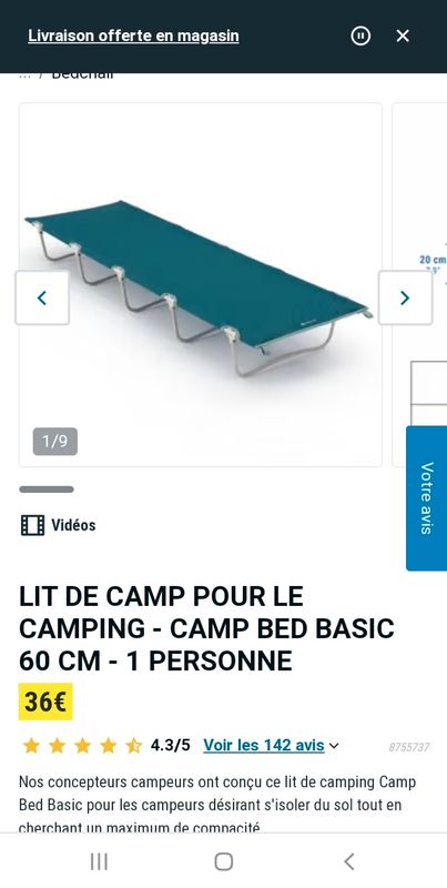 LIT DE CAMP POUR LE CAMPING - CAMP BED BASIC 60 CM - 1 PERSONNE i