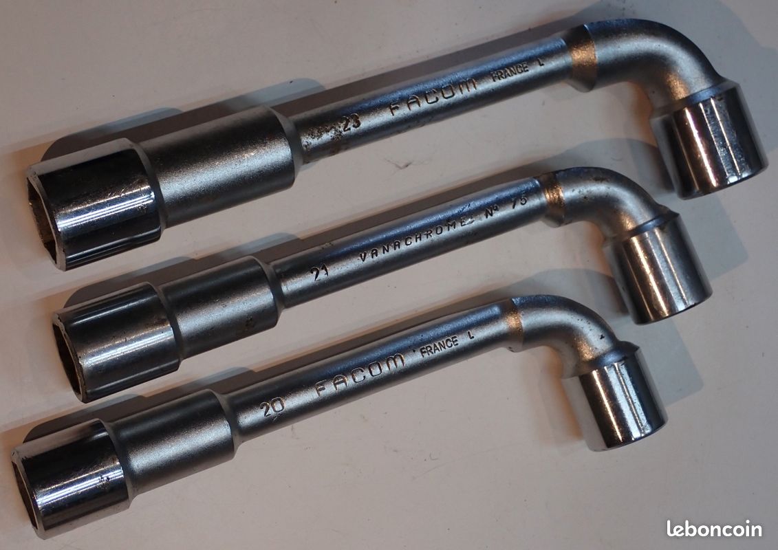Lot de 3 clés FACOM: Clé à pipe coudée 20 + 21 + 23mm débouchée forgée 6 pans x 6 pans Facom (image 1)