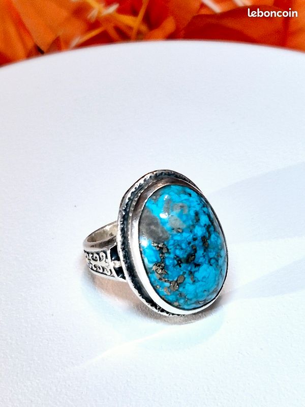 Bague pierre Turquoise en Argent 925 Fayrouz iranien Bleu - Main Image