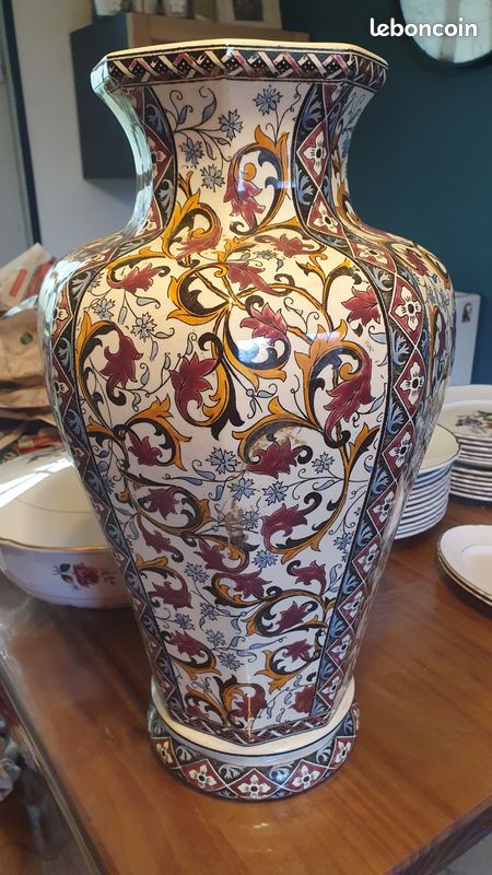 Grand vase GIEN France décoré à la main – 40 cm – faïence peinte main (image 1)