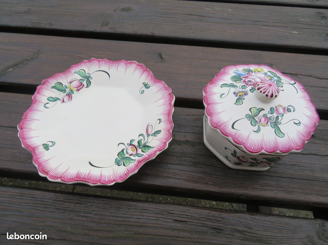 VINTAGE - Boîte/Bonbonnière en faïence avec sa soucoupe à décor de l'est - Strasbourg signé C.H(XXé) (image 6)