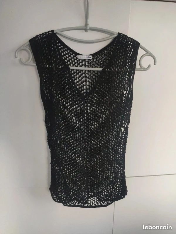 H&M top ajouré filet noir S (image 1)