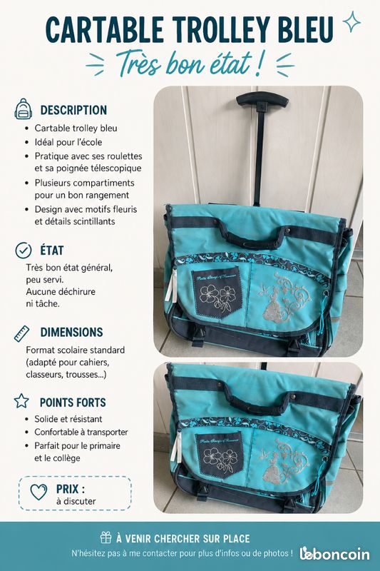 Cartable trolley très bon état (image 1)