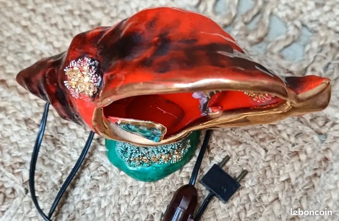 Lampe veilleuse coquillage Vallauris signée Bigorneau céramique vintage décor marin (image 7)