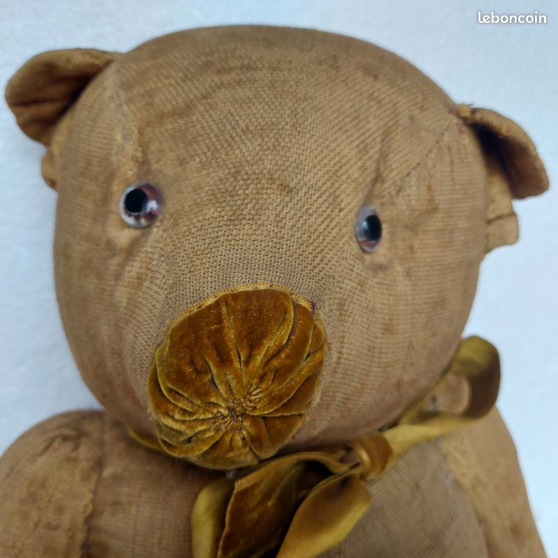 Ours En Peluche Ancien – Années 50 – Jaune – Remplissage Paille – Collection