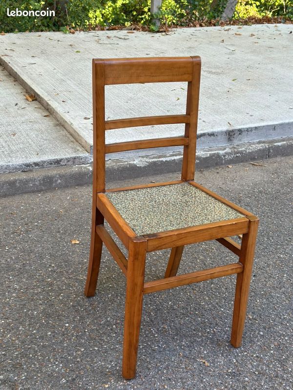 Chaise vintage en bois assise formica motif granité terrazzo années 50/60 (image 4)