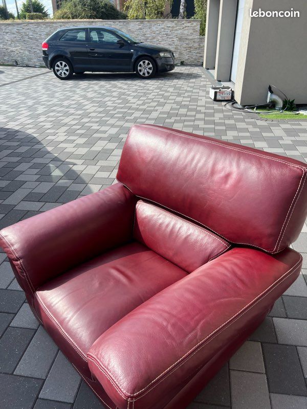 Canapé + fauteuil en cuir rouge Bartley & Bartley (image 5)