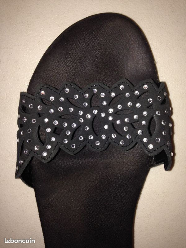 Sandales cuir noir avec strass RIEKER ANTISTRESS (image 4)