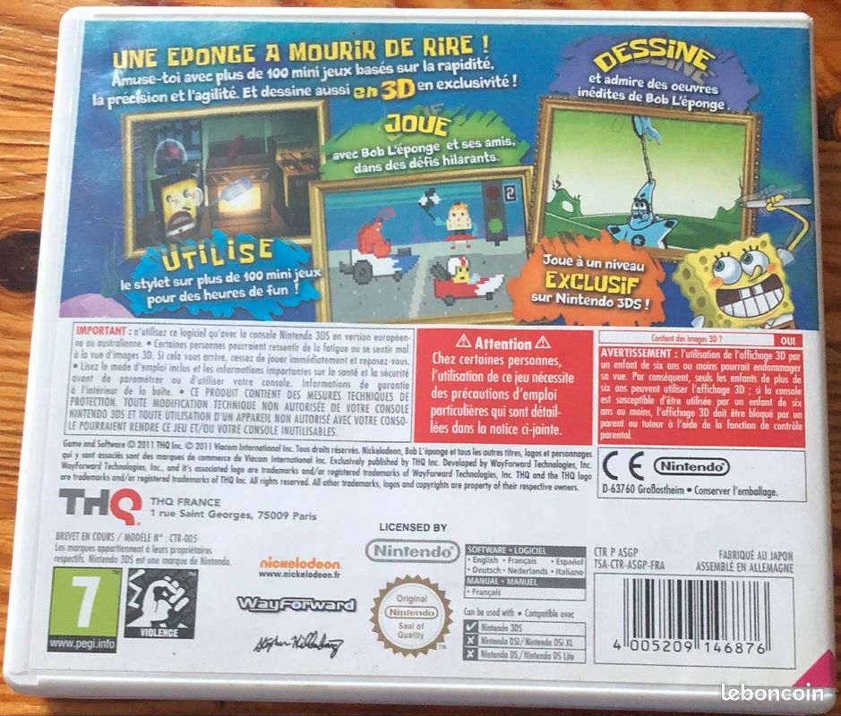 Jeu 3ds, bob l’éponge, la grande art-venture 3d (image 2)