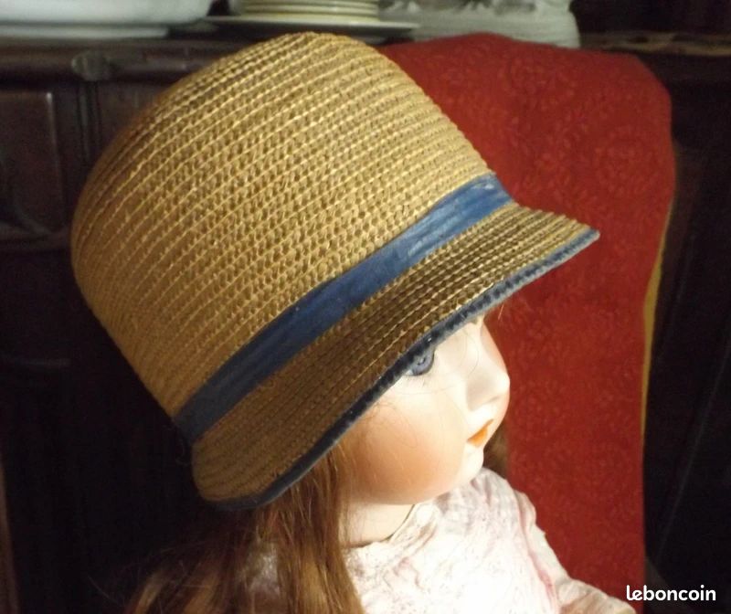 Chapeau De Poupée Ancien En Paille, 5cm, Pour Poupée Porcelaine, France