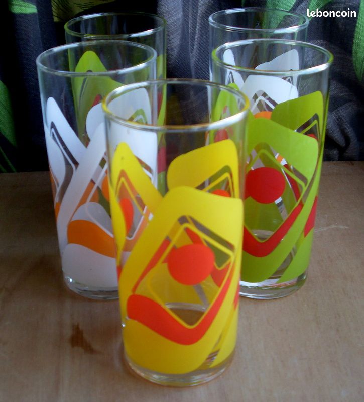 Vintage 5 verres à limonade eau design 50 60 70 (image 1)