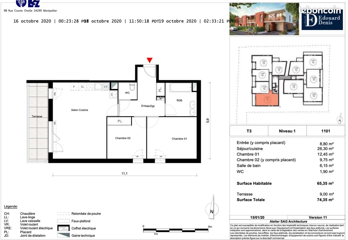 Appartement 3 pièces 65 m² · à Montpellier · 65 m² · 1 025 €/mois