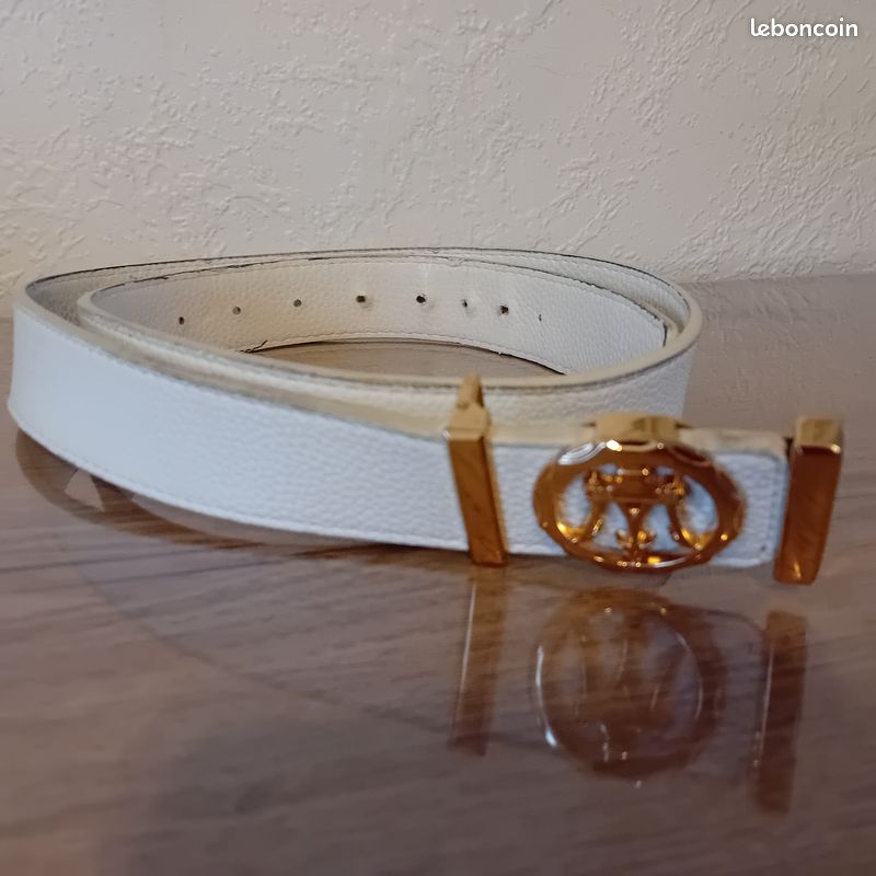 Ceinture blanche XL homme boucle couleur or Accessoires Bagagerie