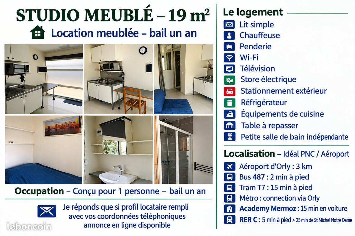 Appartement 1 pièce 19 m² · à Athis-Mons · 19 m² · 490 €/mois
