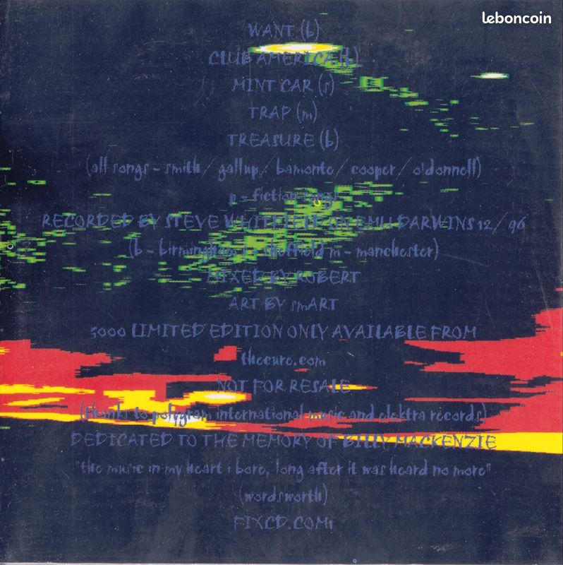 THE CURE - CD promo "Five live swing" - U.K. (1997) (image 2)