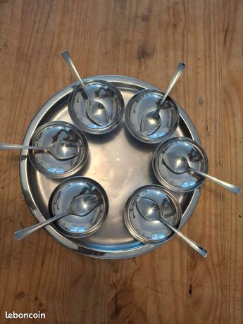 Lot 6 Coupes à Glace Vintage + 5 Cuillères Guy Degrenne - Inox Argenté, Occasion