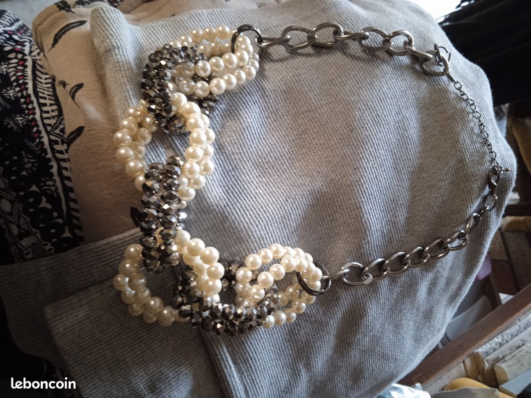 BSLVWG Collier ras du cou en fausses perles fait à la main, collier multirang, bijoux plaqué argent pour femmes et filles, Zinc