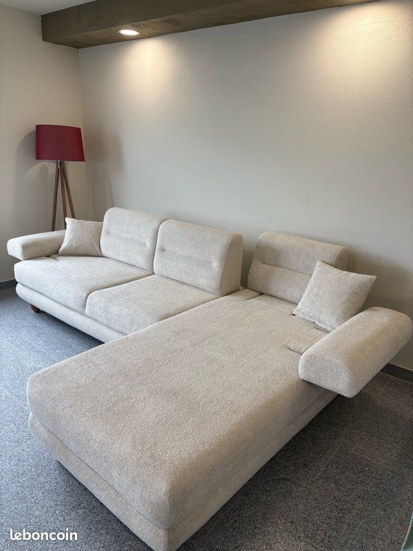 Canape d’angle tissus beige avec coffre (image 4)