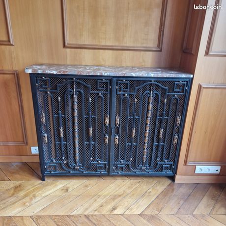 Superbe Couverture De Radiateur Victorienne - Marbre Orné Et Base Fonte - 107 Cm