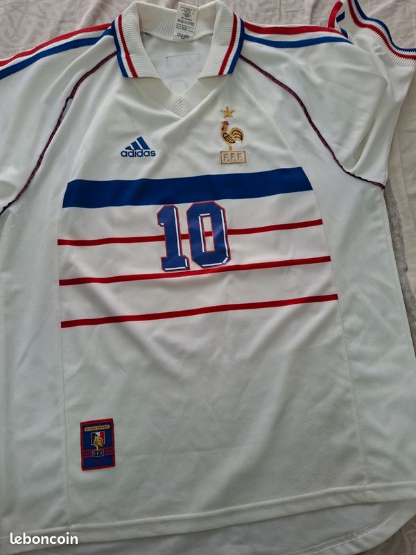 Maillot foot vintage Adidas équipe de France extérieur coupe du monde 98 floqué Zidane taille M (image 13)